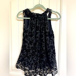 Max Studio Devore Floral Burnout Velvet Black Neck Tie Halter Women’s, NWT